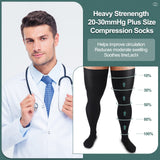 Zhanmai Thigh High Compression Socks 20-30 Mmhg Compression Stockings Thigh High Socks for Men Swelling (Black, 3XL)