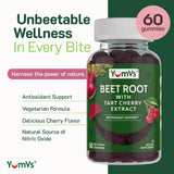 YumVs Beet Root Gummies with Tart Cherry Extract - Berry Flavor Beetroot Gummies - Beet Chews for Blood Circulation and Antioxidant Support - Red Beet Gummies (Berry 60 Count (Pack of 2))