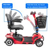 FERBAM 4 Wheel Mobility Scooter, Electric Power Mobile Wheelchair for Seniors Adult with Lights Collapsible and Compact Duty Travel Scooter w/Basket Extended Battery Red