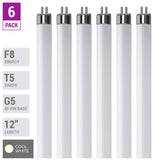 KOR (Pack of 6) F8T5/CW - T5 Fluorescent 4100K Cool White - 8 Watt - 12" Super Long Life Light Bulbs