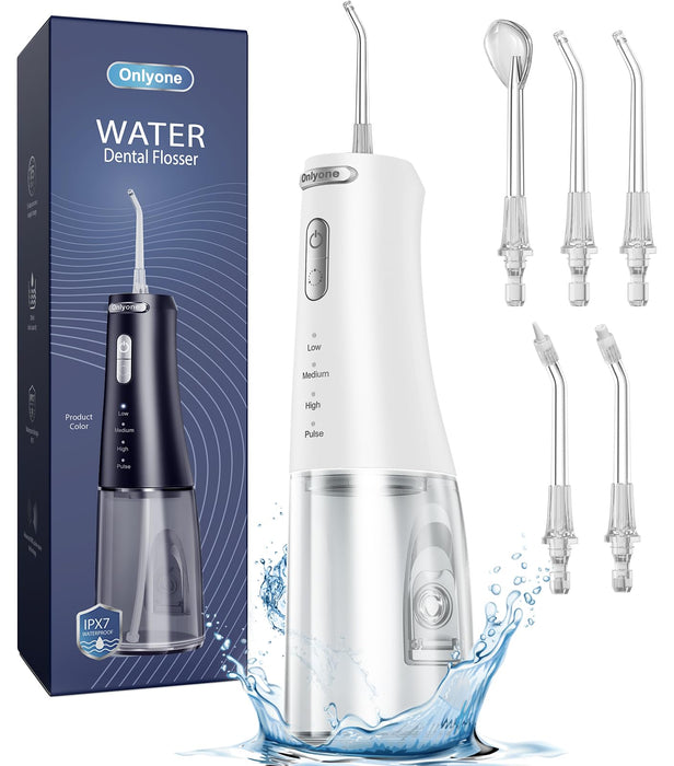 Onlyone Water Dental Flosser Pick for Teeth, 300ML Portable Oral Irrigator, Rechargeable Travel Irrigation Cleaner, Professional Electric Flossing Cleaning Picks for Teeth Cleaning,IPX7 Waterproof