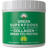 Greens Superfood + Grass Fed Collagen Peptides Powder - Ultimate Blend of Best Tasting Green Superfood with Pure Pasture Raised Hydrolyzed Protein Powder for Skin Hair + Joint Health