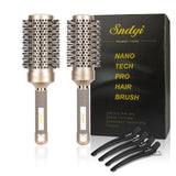 Round Brush for Blow Drying, Nano Thermal Ceramic & Ionic Tech Hair Brush with Boar Bristles, Professional Round Barrel Brush for Styling,Curling and Straightening by Sndyi, 2 Pack Round Hair Brushes