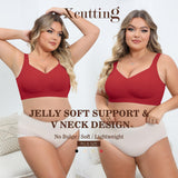 Xcutting Back Smoothing Wirefree Bras for Women Full Coverage Everyday Bras Comfortable Sports Bras for Sagging Breasts Seamless Padded (Christmas Red,Large)