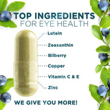 Eye Vitamins & Mineral Supplement, Contains Lutein, Zeaxanthin, Bilberry & Zinc, Supports Eye Strain, Vision Health & Dryness for Adults with Vitamin C & E, Non-GMO, Vegan - 120 Capsules