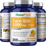 NusaPure Corn Silk Extract 3,000 mg per Caps - 200 Veggie Caps (100% Vegetarian, Non-GMO, Extract 20:1, Gluten-Free)