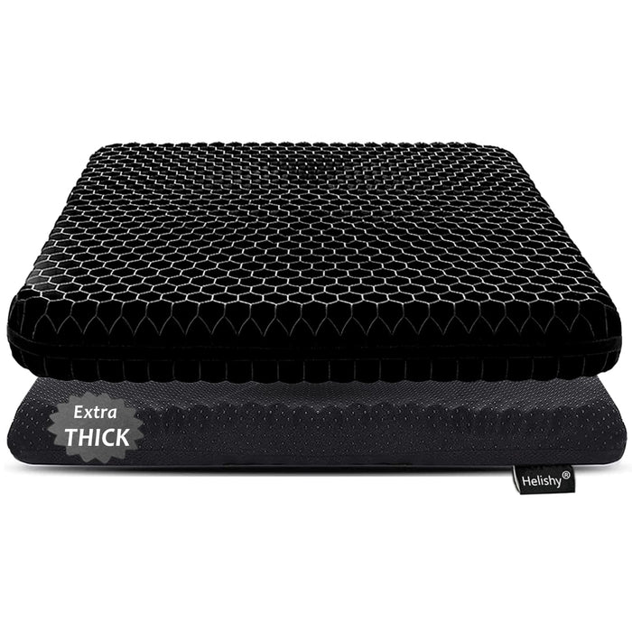 Gel Seat Cushion for Long Sitting, Extra Thick Gel Cushion for Wheelchair Soft Chair Pads Cushion for Office Home Chairs Car Seats Long Trips - Back Sciatica Hip Tailbone Pain Relief Cushion (Black)