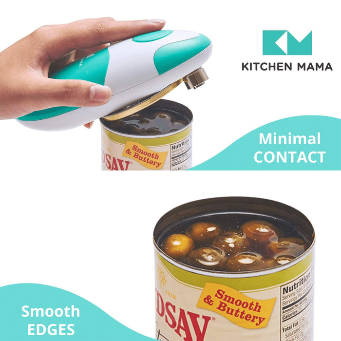 Kitchen Mama Auto Electric Can Opener: Open Your Cans with A Simple Press of Button - Automatic, Hands Free, Smooth Edge, Food-Safe, Battery Operated, YES YOU CAN (Teal)