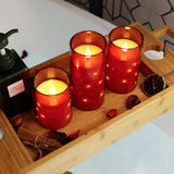 NURADA Flickering Flameless Candles: Built-in Star String Lights Battery Operated LED Pillar Candles with Remote and Timer Romantic Decorations for Wedding Party Christmas Halloween - Red 3 Pack