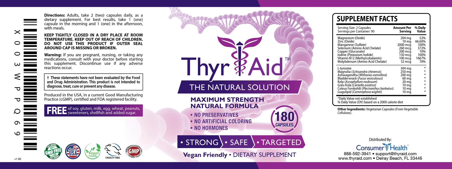 ThyrAid - Thyroid Supplement - Iodine, Kelp, Ashwagandha - Vegan - 360 Capsules (6 Month Supply)