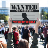 Swift Signs - Trump Wanted for President Yard Sign - MAGA Patriotic Slogan - Presidential Election 2024 Republican Outdoor Decor for Home, Window or Office - Durable Lawn Sign with H-Stake - Weatherproof, Corrugated Plastic 24x18 inches