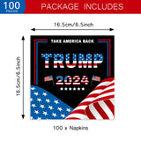 100 Pieces Trump 2024 Napkins 13 x 13 Inches Take America Back Trump 2024 Paper Napkins Disposable President Trump Cocktail Napkins Vivid Patriotic Colors