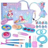 Loyo Pretend Makeup for Toddlers - Pretend Play Makeup for Little Girls with Mermaid Purse, Fake Makeup Toys Set for Toddler Girls Age 3 4 5 6 Christmas Birthday Gift