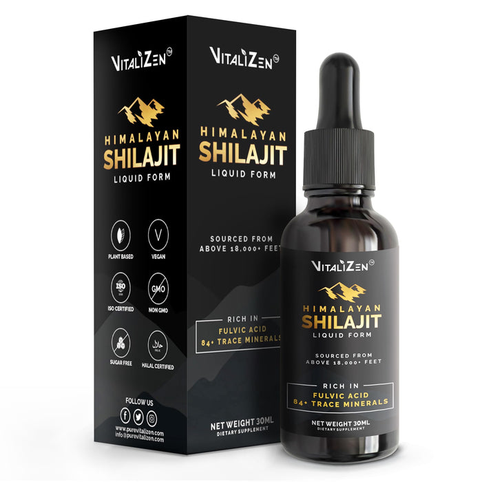 VitaliZen Shilajit Pure Himalayan Organic Drops | 100% Natural Liquid Shilajit Drops | for Detox, Immune Support, Energy | Himalayan Shilajit Liquid Drops with Fulvic Acid and Trace Minerals | 30ml