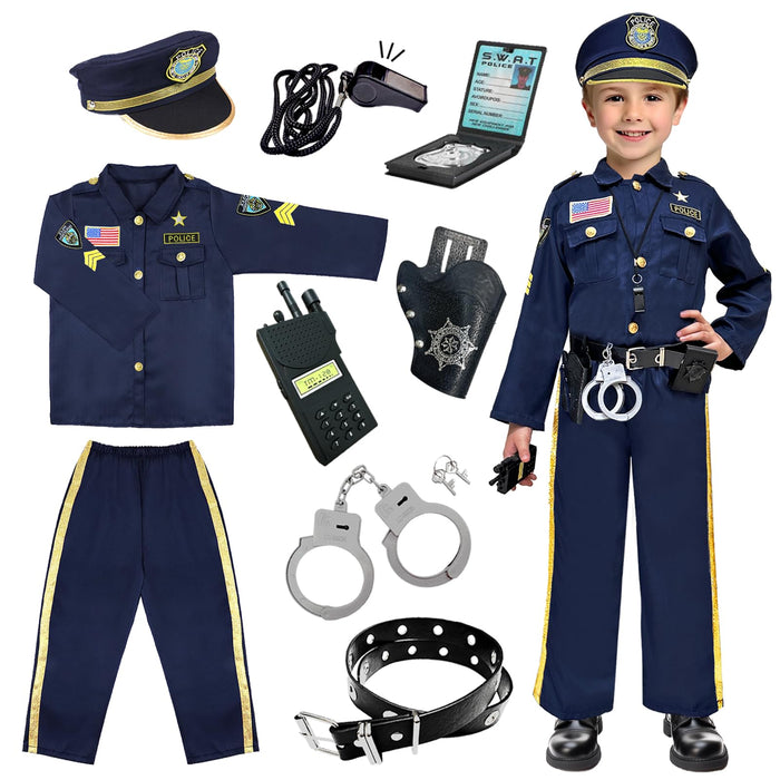 BEIKEETOO Halloween Police Costume for kids, Exquisite Police Officer Costume for Kids Costumes for Boys Girls, Dress Up Police Uniform Cop Costume Role Play Outfits for Gift Birthday Career Day