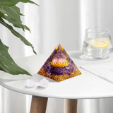Hopeseed Orgone Crystal Pyramid for Positive Energy, Flower of Life Orgonite Amethyst Healing Crystals Pyramid for Reduce Stress Chakra Healing Meditation Attract Lucky, with 2 White Crystals Stones