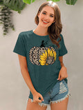 Halloween Pumpkin T-Shirt for Women Leopard Pumpkin Graphic Tee Sunflower Pumpkin Shirt Thanksgiving Gift Tops