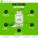 Antler Farms 100% Pure New Zealand Bovine Colostrum, 220 Capsules, 500mg - Grass Fed, Pasture Raised, Clean Sourced, Cold Processed, Undiluted, High IgG Content