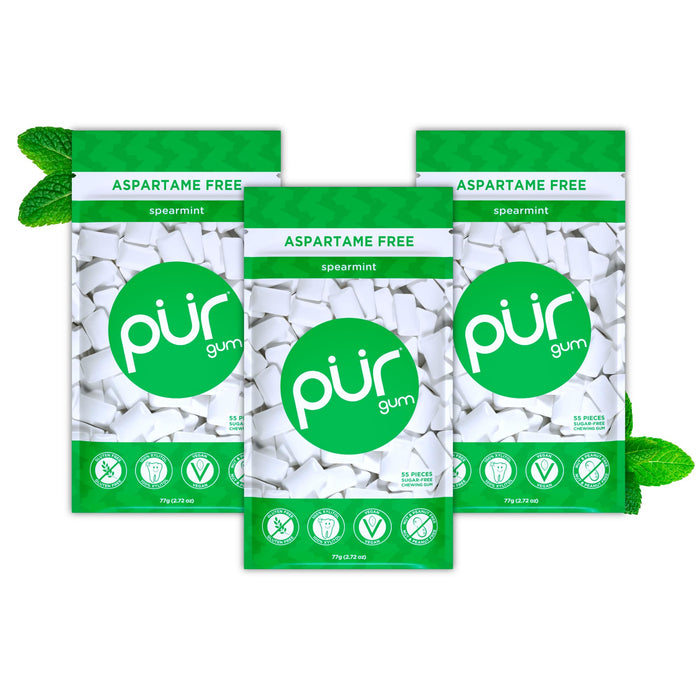 PUR Gum | Aspartame Free Chewing Gum | 100% Xylitol | Natural Spearmint Flavored Gum, 55 Pieces (Pack of 3)