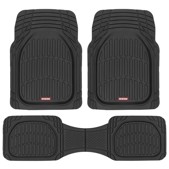 Motor Trend FlexTough Floor Mats for Cars, Deep Dish All-Weather Mats, Waterproof Trim-To Fit Automotive Floor Mats for Cars Trucks SUV, Universal Floor Liner Car Accessories, Black, Full Set