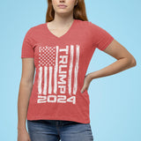 shop4ever Trump Flag 2024 Women's V-Neck T-Shirt X-Large Heather Red