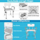 2024 New Shower Chair with Arms and Back,6 Levels Height Adjustable Shower Chair for Elderly and Disabled,Tool-Free Shower Seat for Bathtub,Shower Bath Chair for Elderly/Disabled