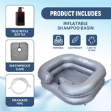 Inflatable Shampoo Basin Kit - Bedside Hair Wash Tub - Portable Shampoo Bowl - Hair Washing Basin - Easy Drainage - includes Waterproof Cape - 15 oz Refill Bottle - Bedridden - Elderly - Pregnant