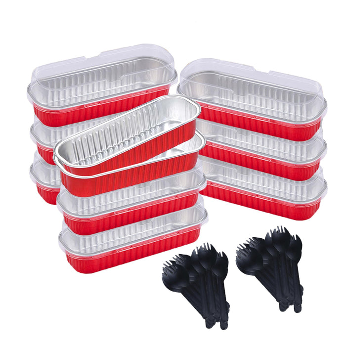 Fodofodo 50PCS Rectangle Mini Loaf Pans with Lids,Mini Cake Pans with Lids,Disposable Ramekins Baking Cups Muffin Tins Cupcake Cups for Wedding Birthday Party,6.8oz（Red）