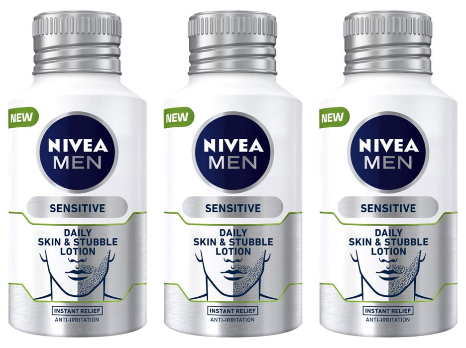Pack of 3 NIVEA MEN Skin & Stubble Face Moisturiser for Sensitive Skin 125ml