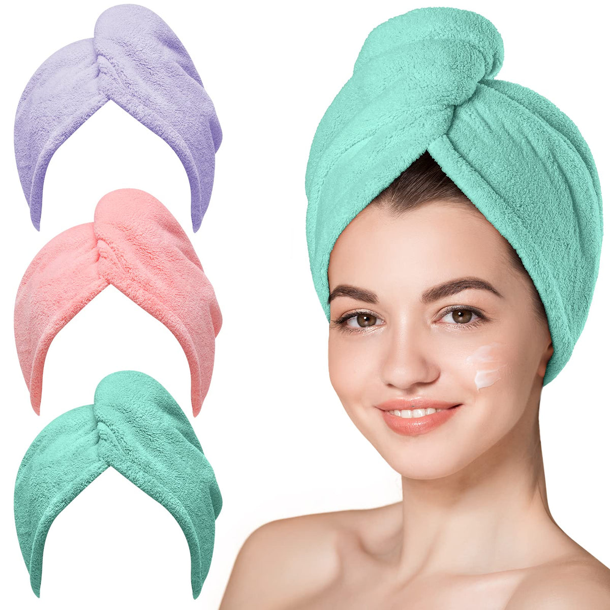 Hicober Microfiber Hair Towel, 3 Packs Hair Turbans for Wet Hair, Dryi