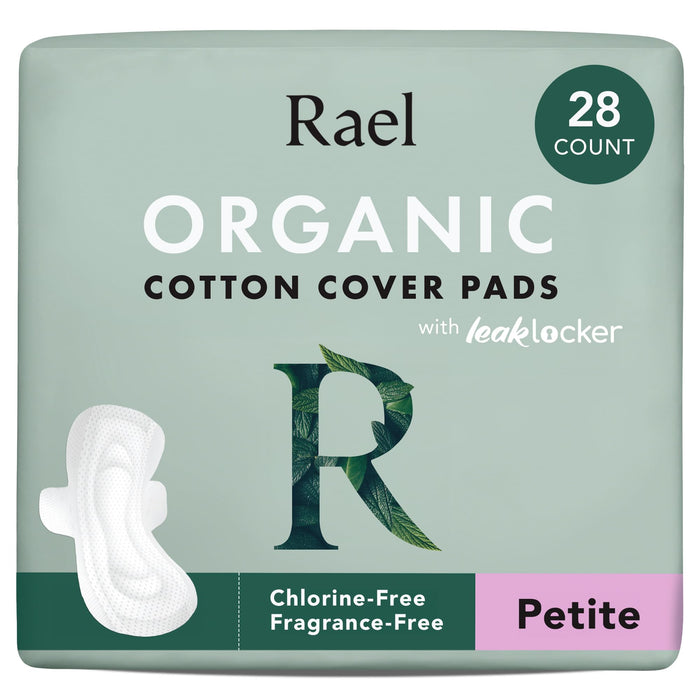 Rael Pads for Women, Organic Cotton Cover - Period Pads with Wings, Feminine Care, Sanitary Napkins, Light Absorbency, Unscented, Ultra Thin (Petite, 28 Count)