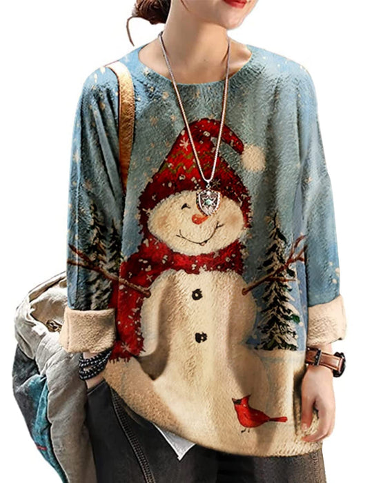 YESNO Ugly Christmas Sweater for Women Funny Snowman Graphic Printed Pullover Sweaters M S01 CR121