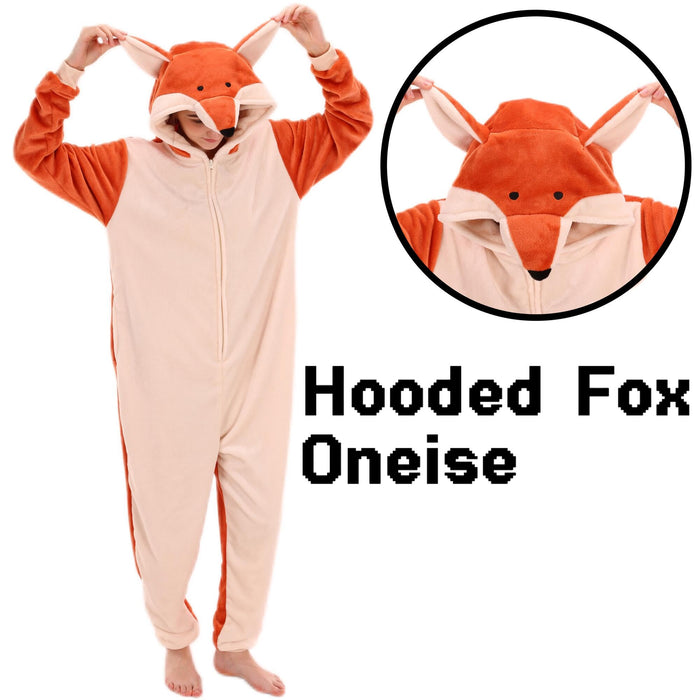 COSUSKET Snug Fit Unisex Adult Onesie Pajamas, Flannel Cosplay Fox One Piece Halloween Costume Sleepwear Homewear