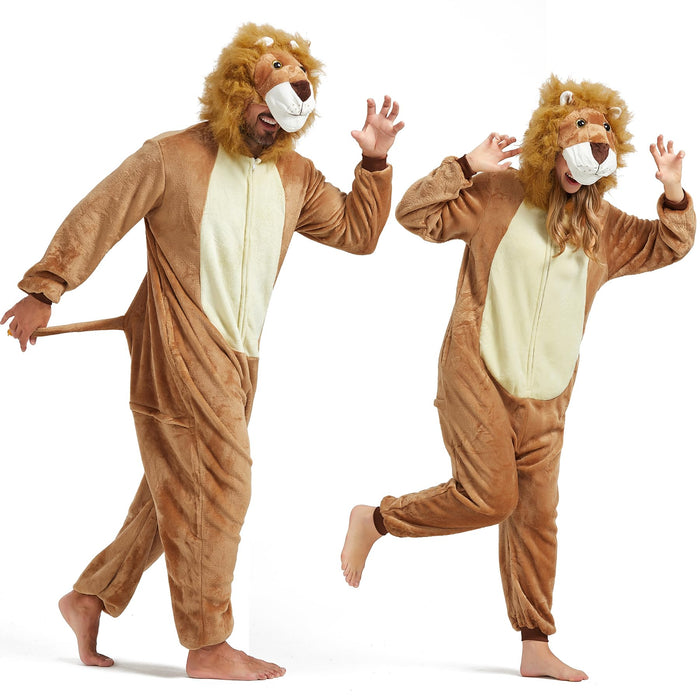 SISKIN Animal Onesie Adult - Lion Halloween Costumes for Women Men Couples Halloween Pajamas Cosplay Animal Onesies S