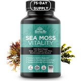 HerbaMe Organic Irish Sea Moss with Bladderwrack, Burdock Root & Black Pepper Extract, 150 Capsules, Thyroid Support, Natural Iodine Source, Promotes Immune System, Cell Food, Alkaline Supplement