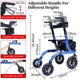 Rollator Walker for Seniors, Lightweight Foldable All Terrain Rolling Walker with seat, Aluminum Walkers with 10 inch Rubber Wheels, Handles and Backrest for Seniors and Adult