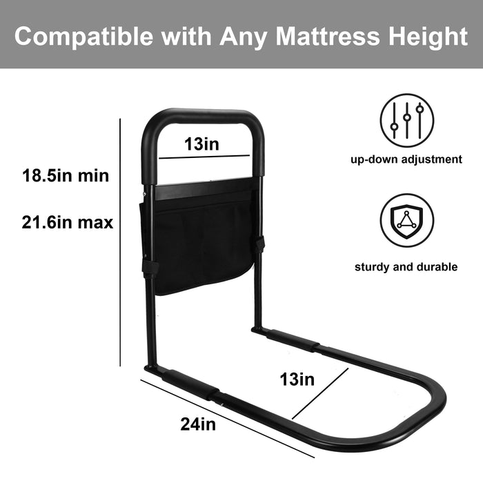 Bed Rails for Elderly Adults Safety: Adjustable Heights Bed Cane with Storage Pocket, Non-Slip Handle, Motion Sensor Light, Bedrails for Elderly Adults Grab Bar Bed Handrails, Can Withstand 400LB