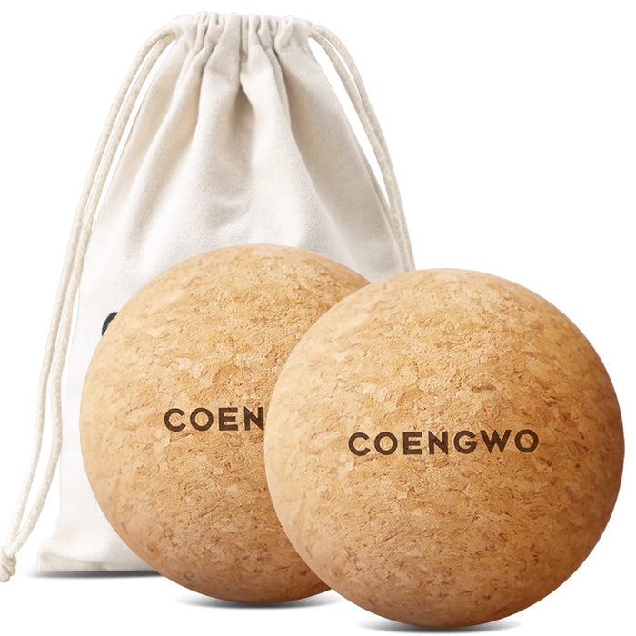 COENGWO Cork Massage Ball - Yoga Therapy Ball for Myofascial Release, Trigger Point Therapy, Muscle Knots, Deep Tissue Relief with Carry (2.4 Inch Ball,2 Pack)
