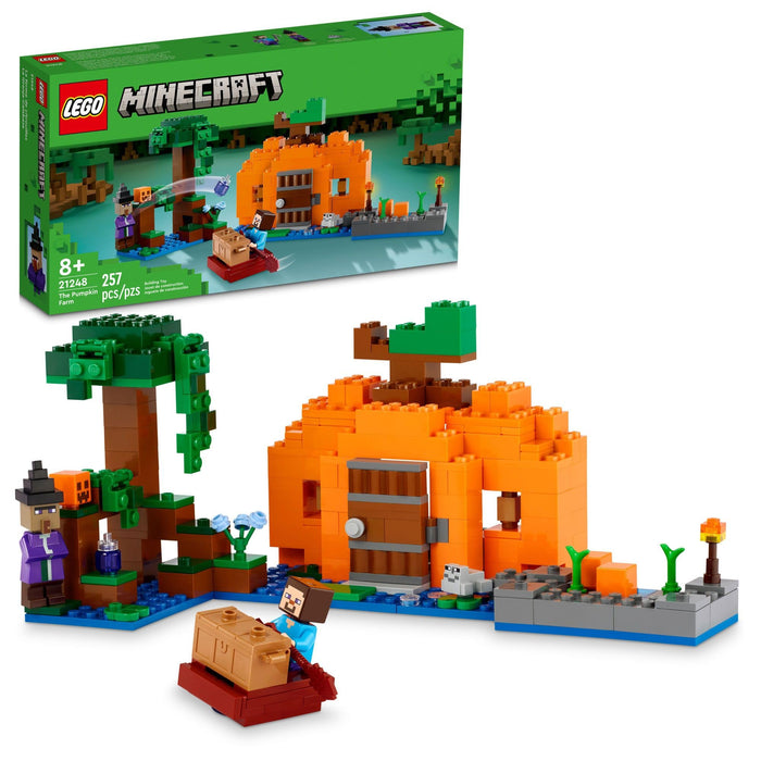 LEGO Minecraft The Pumpkin Farm Building Toy, Hands-on Action in The Swamp Biome Featuring Steve, a Witch, Frog, Boat, Treasure Chest and Pumpkin Patch, Halloween Toy for Kids Ages 8 and up, 21248