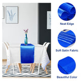 8Pack Disposable Plastic Tablecloths and Satin Table Runner White and Royal Blue Dot Tablecloth Blue Satin Table Runner for Wedding Birthday Baby Shower Anniversary Christmas New Year Party Supplies