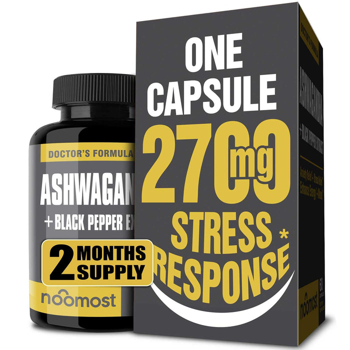 NooMost Organic Ashwagandha Capsules 2700mg w/Black Pepper Extract 20mg as Vegan Ashwagandha Supplements for Anti Stress Relief, Natural Mood Support, Energy & Focus, 2 Months
