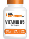 BulkSupplements.com Vitamin B5 Capsules - Vitamin B Supplement - Pantothenic Acid 500mg - B5 Vitamins - Vitamin B5 Pantothenic Acid - 1 Capsule per Serving, 240-Day Supply (240 Capsules)
