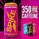 Spike High-Altitude Energy - 350 mg Caffeine, 800 mg Beta-Alanine, 1000 mcg Vitamin B12 - Sugar-Free Strawberry Lemonade 16 oz (Pack of 12)