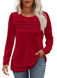 Womens Blouses Dressy Casual Long Sleeve Tops Christmas Sweaters Lightweight Pleated Fall Sweaters for Leggings Red 2XL