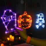 LOLStar Halloween Decorations 3 Pack Orange Pumpkin, White Skull, Purple Tombstone Halloween Window Lights with Suction Cup, Battery Operated Halloween Lights with Slow Fade Mode and Timer Function