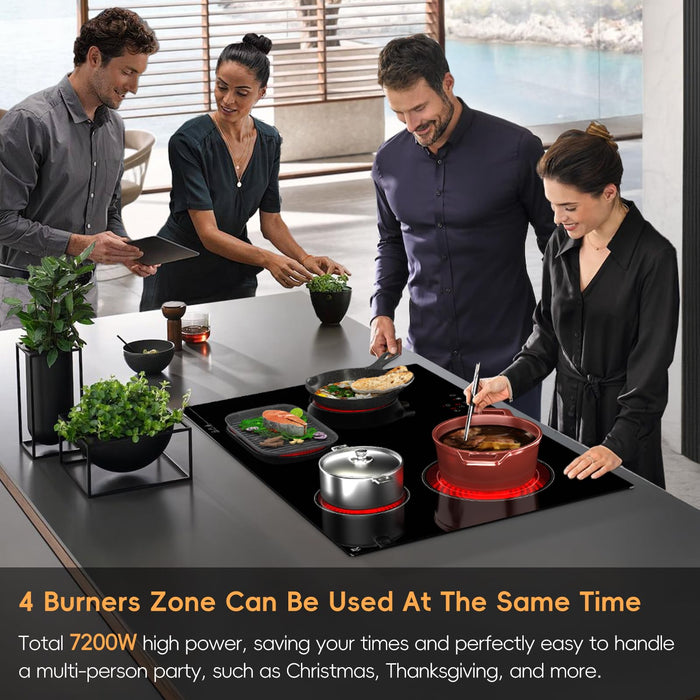 Zarbaco Electric Cooktop 30 inch 4 Burner, 6700W Built-in Radiant Electric Stove Top with Knob Control, Electric Ceramic Stove Cooktop with 11 Level Power Adjustable, 220-240V, Hard Wire
