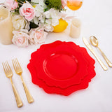 COLOSUS Disposable Plastic Plates 60Pcs, Red Party Plates, Heavy Duty 30 Dinner plate 10.5” and 30 Salad/Dessert Plate 8.25” for party dinner