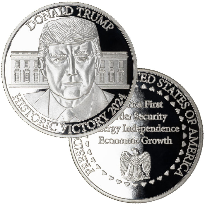 Donald Trump 2024, AS-SEEN-ON-TV Victory Commemorative Coin, Pure .999 Silver Layered, Limited Edition, Historic Election Collectible with Display Case and Certificate