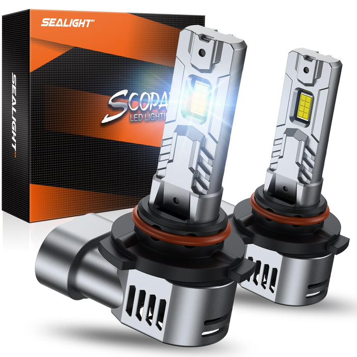 SEALIGHT 9005/HB3 Bulbs 9x Brightness 50000LM Extra Wide View, HB3 9005 LED Fog Bulb Canbus Ready 70000Hrs with 14000RPM Cooling Fan, Pack of 2