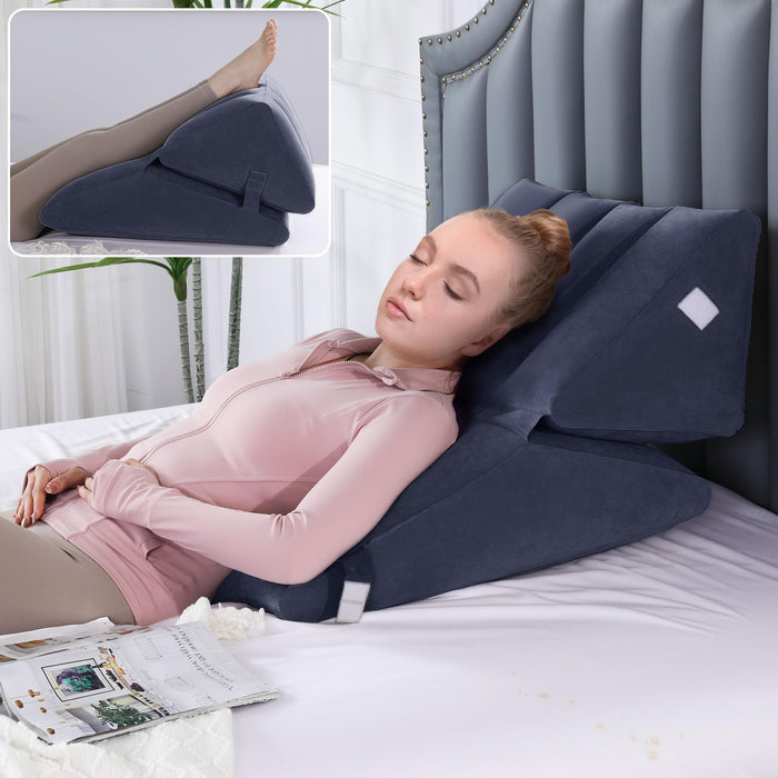 HOMBYS Adjustable Inflatable Bed Wedge Pillow for Sleeping, 7 in 1 Multi Use Back Pillow for Bed Sitting Up, 10 inch Elevated Support Pillow for Legs & Back, Portable for Travel-30"x22"x10", Blue